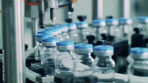 Automated Filling Machine Precisely Caps Vials on Conveyor Belt in a Sterile Environment