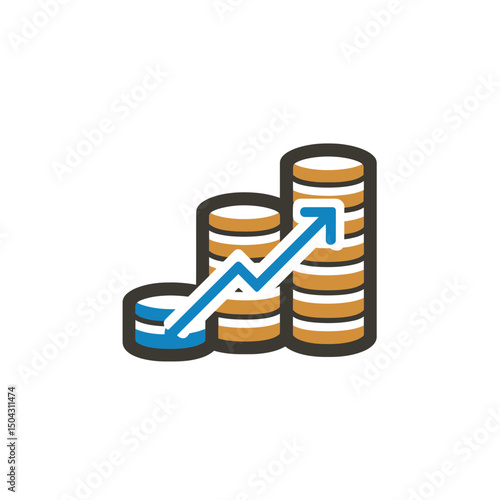 Stacking coins ascend showing financial growth diagram isolated