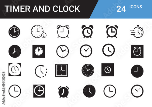 Icons of Time: A collection of varied timepieces, from digital to analog, in both simple and complex designs. perfect for design usage to display time concept 