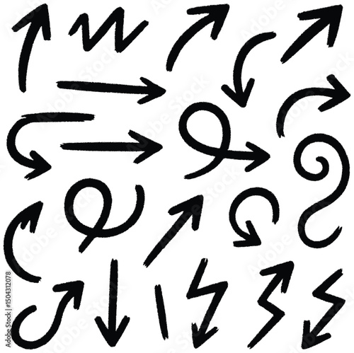 Hand-drawn arrow icons, a vector sketch collection of numbers and letters for design elements