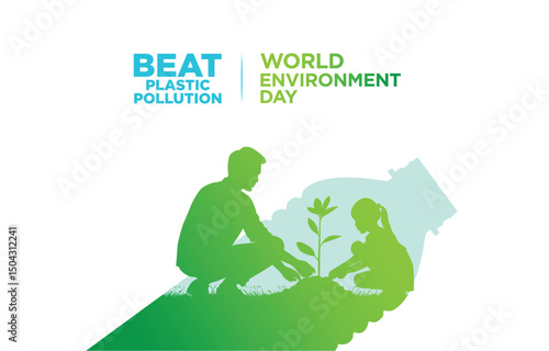 #BeatPlasticPollution, World Environment day concept 2025 3d tree background. 
