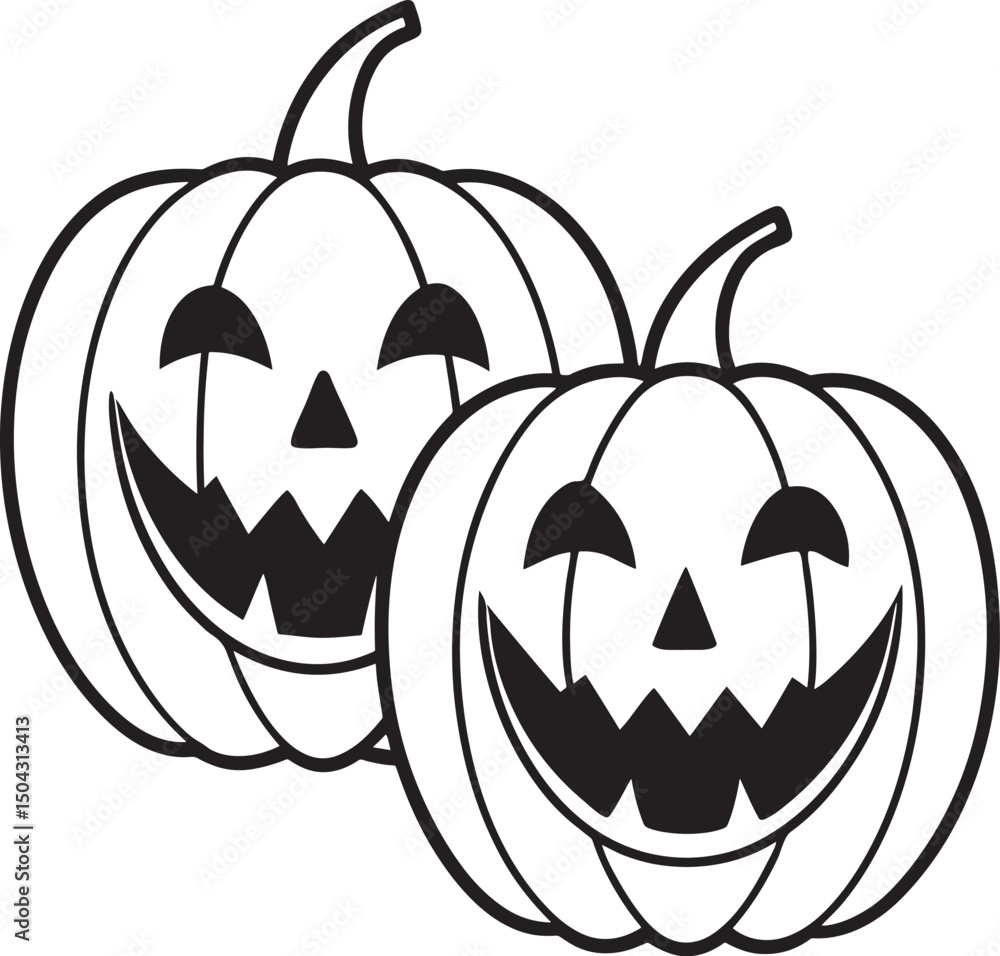 Naklejka premium Evil Halloween jack-o'-lantern pumpkin face on a white background, a scary autumn holiday decoration