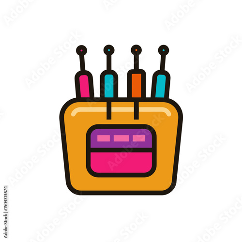 Dental floss sticks display neatly organized in colorful holder icon
