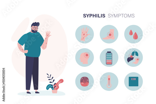 Quadro su tela Syphilis disease, symptoms infographic, reasons and consequences, stages infographic for infected man