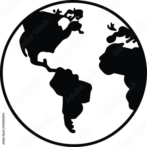 Earth Globe Icon vector black silhouette cricut design for T-Shirt
