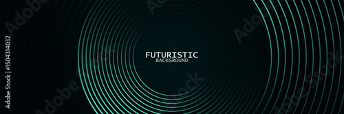 3D green techno abstract background overlap layer on dark space with glowing circles lines decoration. Modern graphic design element future style concept for banner, flyer, card, or brochure cover