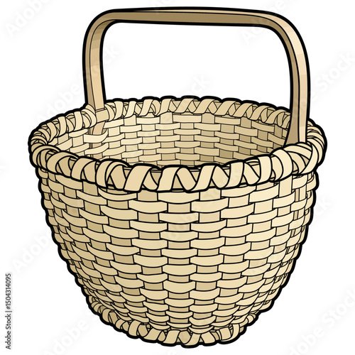 Cartoon hand drawn wicker basket isolated on white background. Vector doodle illustration