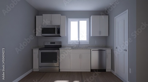 Small, modern kitchen with neutral tones