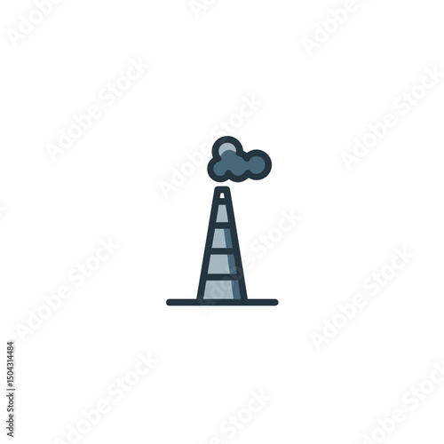 Factory smokes emits pollution over industrial landscape icon