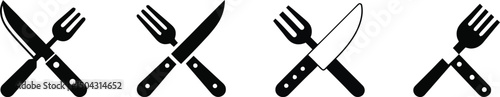 Vector silhouette of crossed butcher knives on a plain white background

