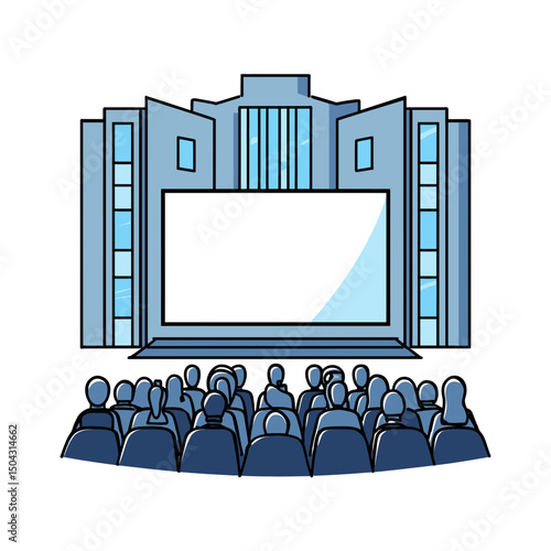 Audience watches presentation onstage theater modern indoor setup