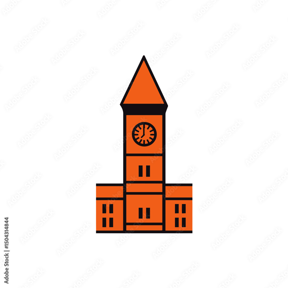 Naklejka premium Clocktower icon displays time tall orange building illustration simple