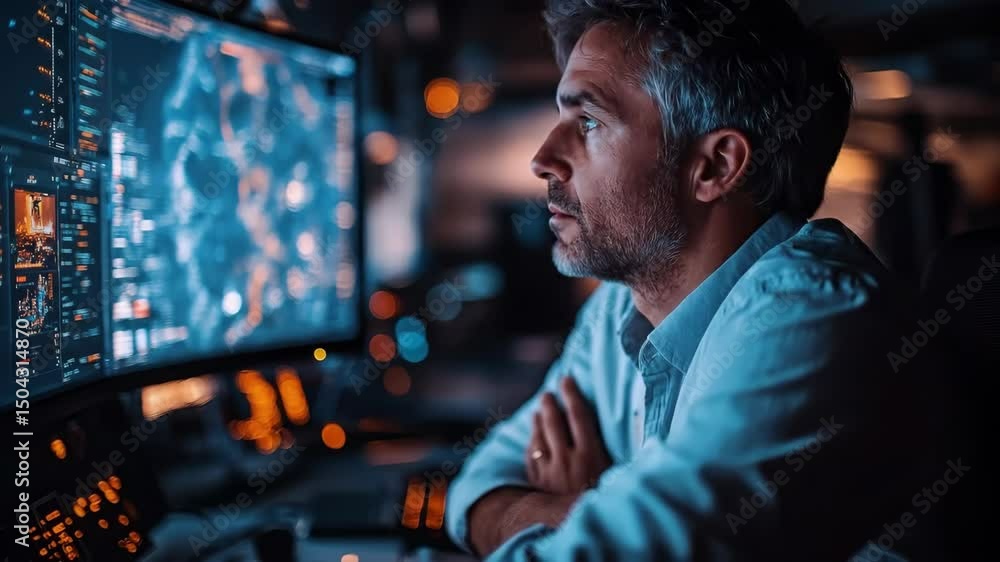 Concentrated man working on computer Concentrated man working on computer