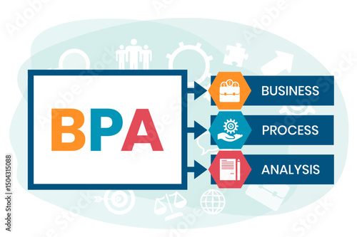 BPA - Business Process Analysis acronym. business concept background. vector illustration concept with keywords and icons. lettering illustration with icons for web banner, flyer, landing page