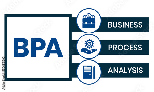 BPA - Business Process Analysis acronym. business concept background. vector illustration concept with keywords and icons. lettering illustration with icons for web banner, flyer, landing page