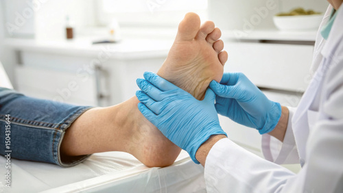 Podiatry Foot Examination with Gloved Hand. Generative AI. 