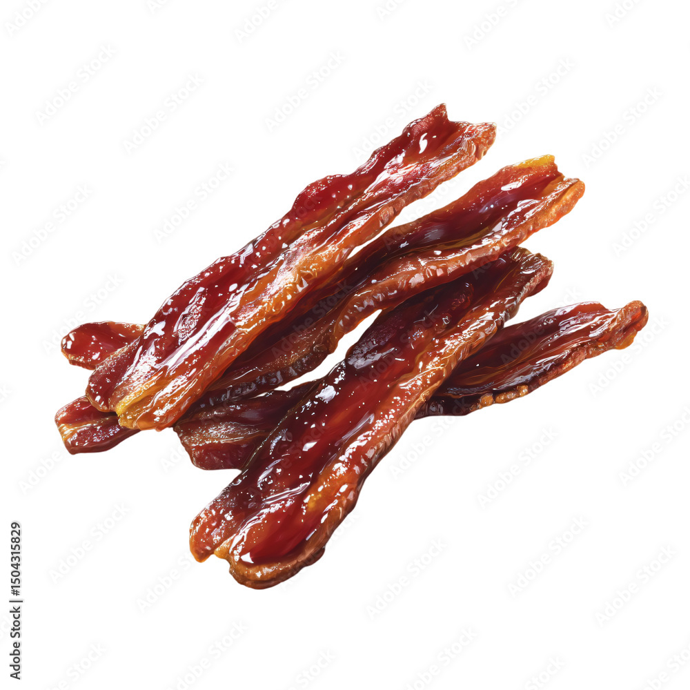 Candied bacon strips isolataed die cut 