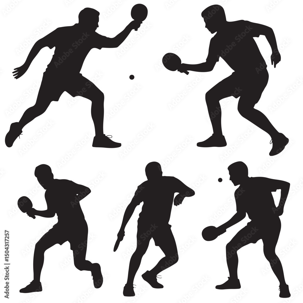 Fototapeta premium Silhouette Collection of Table Tennis Players in Action, Silhouettes of Female Table Tennis Players in Action, 
