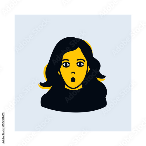 Surprised woman expresses shock indoor minimalist illustration vector
