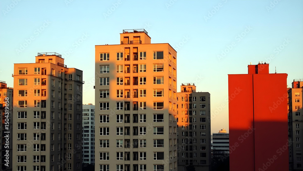Fototapeta premium Depicting a cityscape at sunset