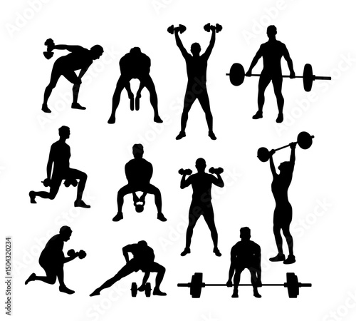 silhouette set of weightlifting exercises