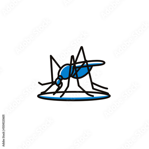 Stylized mosquito bites blue liquid surface minimal design graphic