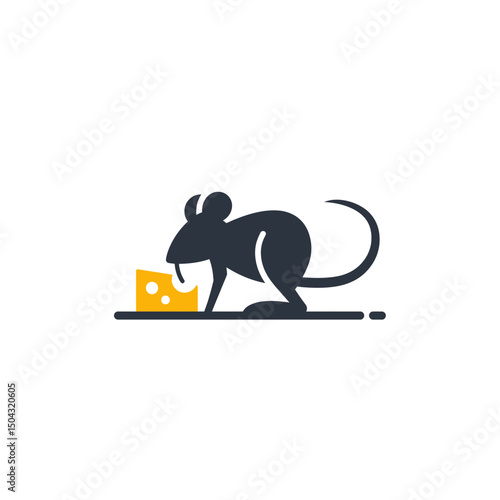 Stylized mouse nibbles cheese block isolated design simple