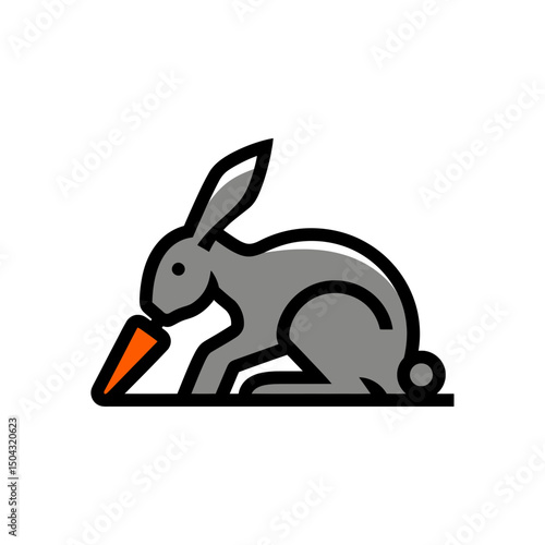 Stylized rabbit eats carrot isolated white backdrop flat illustration