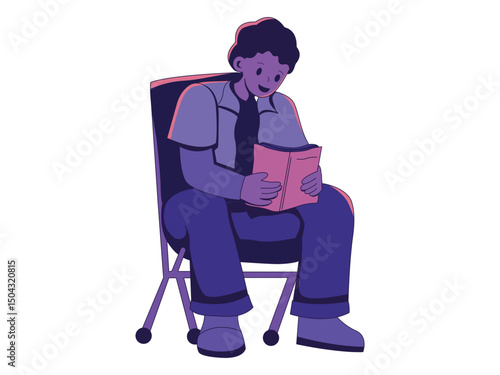 man sitting on chair reading book