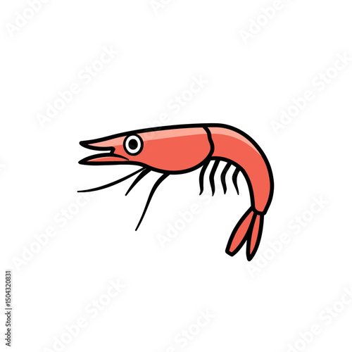 Stylized shrimp swims isolated aquatic food background art