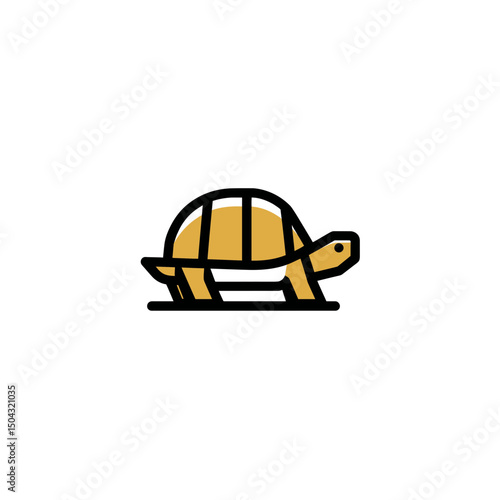 Cartoon tortoise crawls calmly across plain white background graphic