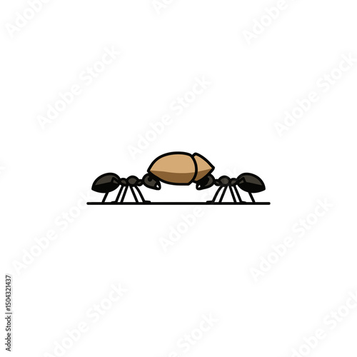 Two ants carry burden horizontally outdoors together