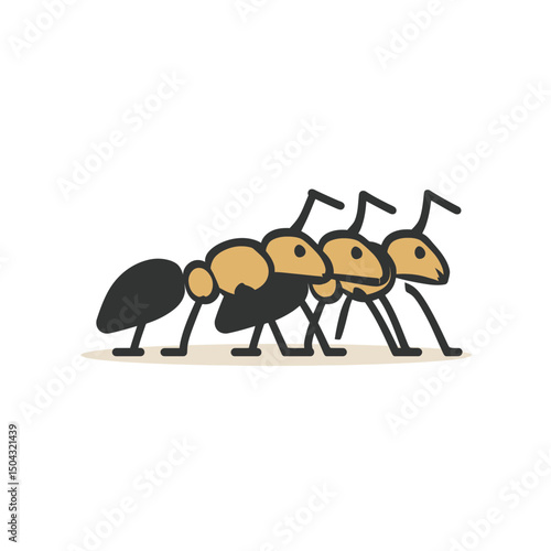 Marching ants form colony line across plain background graphic