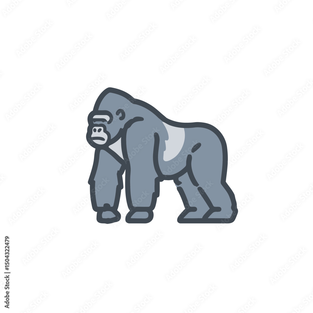 Obraz premium Gray gorilla standing drawing zoo jungle animal wildlife design