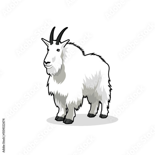 Standing mountain goat surveys snowy backdrop artwork style