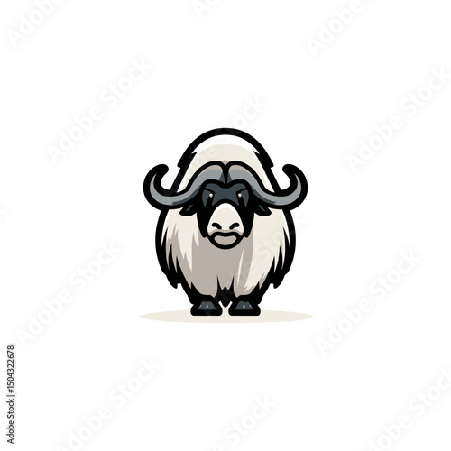 Cartoon yak stands isolated front view white background animal illustration