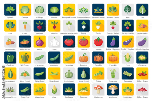 Explore a Vibrant Vegetable Collection From Spinach to Kidney Beans in Colorful Digital Art for Healthy Living.