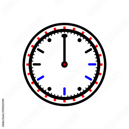 Clock face shows noon time passage isolated background design graphic