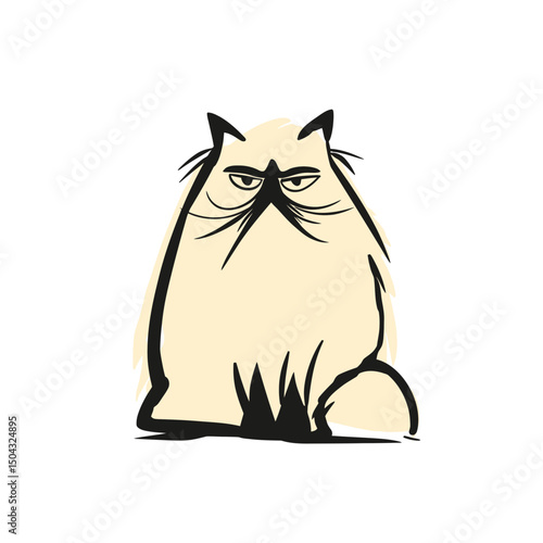 Cartoon cat stares intensely flat isolated background drawing