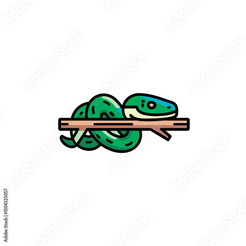 Cartoon snake perches calmly on branch isolated vector