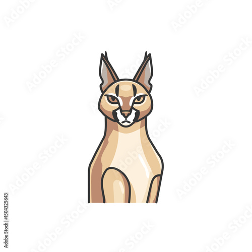 Cartoon caracal stares forward vector illustration isolated white