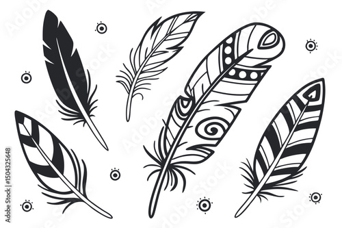 A set of vector bird feather illustrations perfect for a seamless pattern design