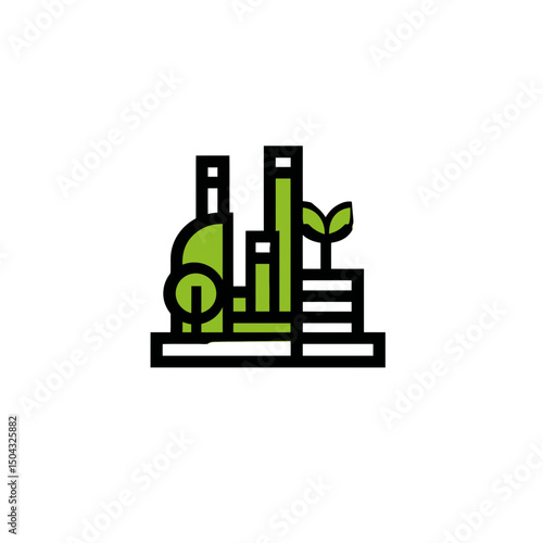 Green factory icon emerges urban sustainable environment concept illustration