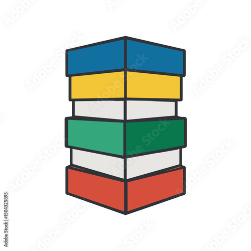 Colored blocks stack vertically forming abstract tower structure design
