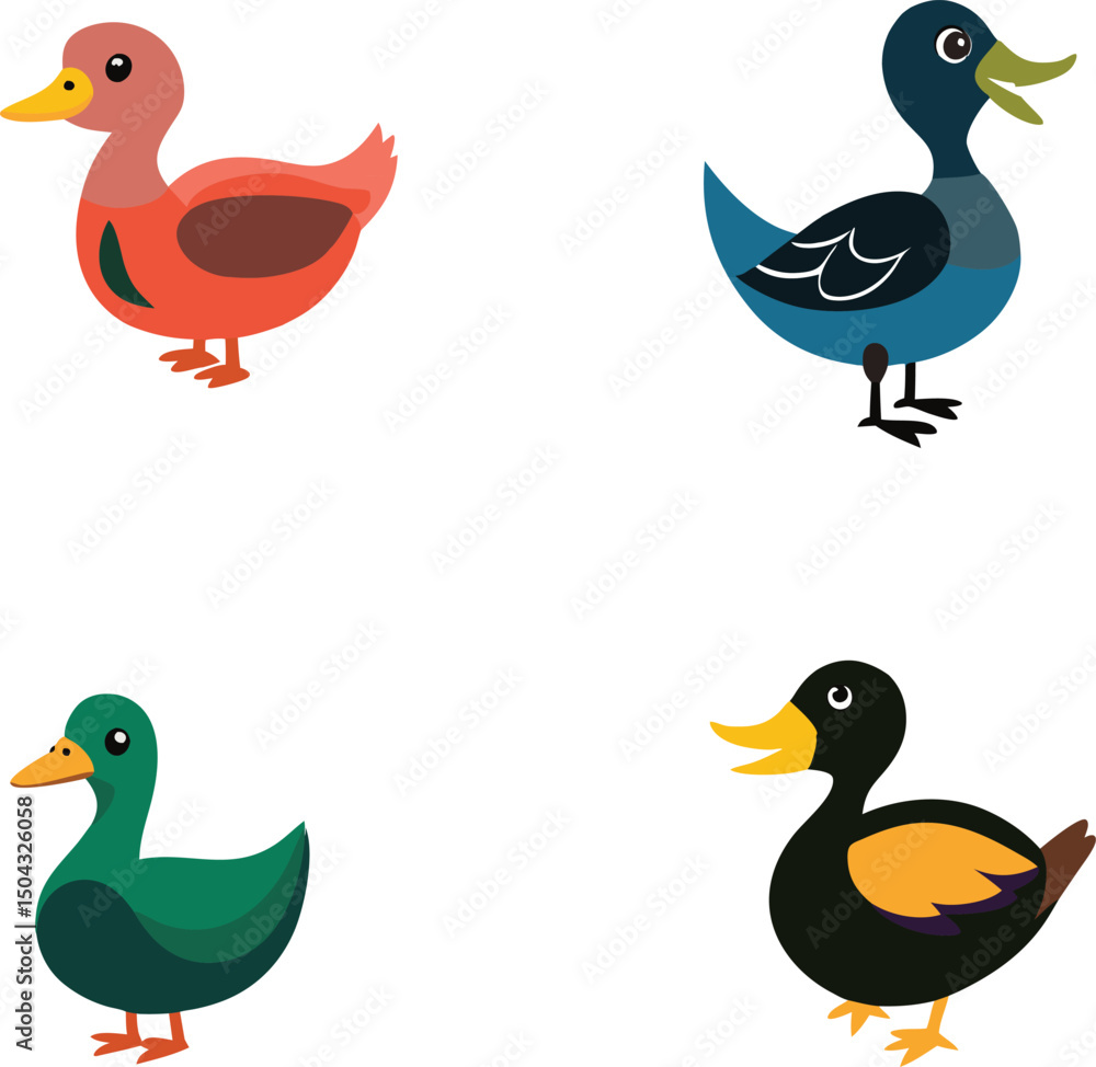 Obraz premium Cute Duck Vector Illustration – Cartoon Yellow Duckling Clipart in Flat Style