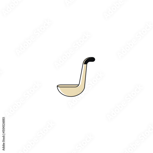 Cartoon ladle rests centrally in white kitchen backdrop illustration