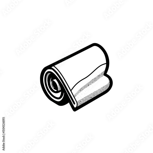 Rolled towel appears graphic monochrome style on white background