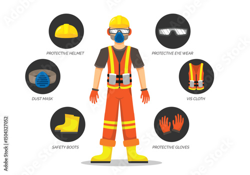 Personal protective equipment illustrations masks gloves and suits