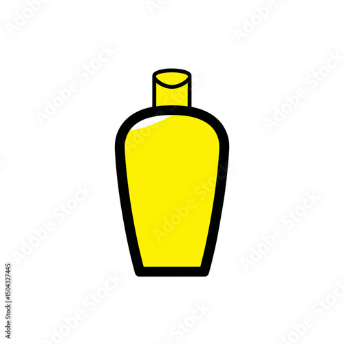 Yellow fluid resides inside outlined glass container on white