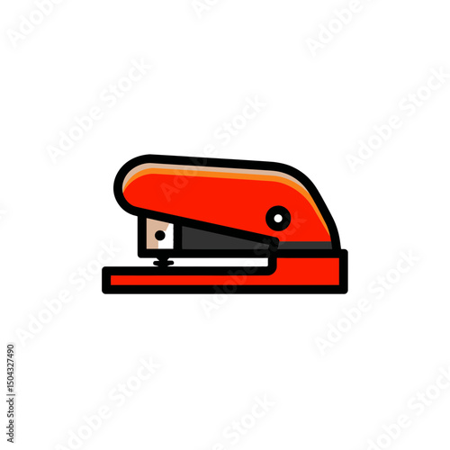 Red stapler fastens papers office workplace stationery item